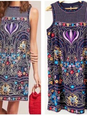 Anthropologie Maeve Embroidered Kira sleeveless floral Tunic Dress